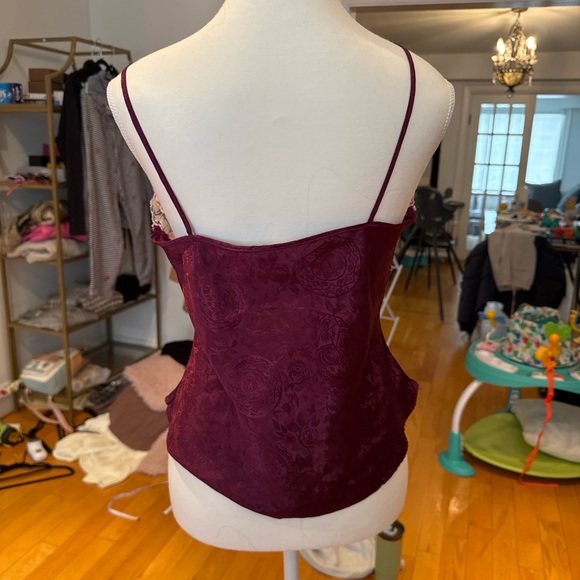 Vintage Burgundy Floral Lace Trim Satin Cami - Picture 7 of 9